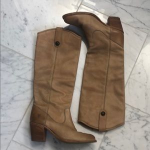 Frye camel colored leather tall boots.